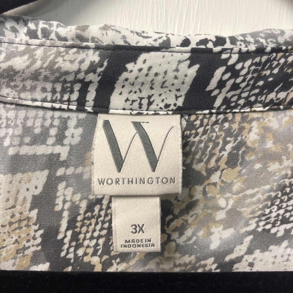Worthington Gray and Beige Patterned Blouse 3X Lightweight - Picture 2 of 12